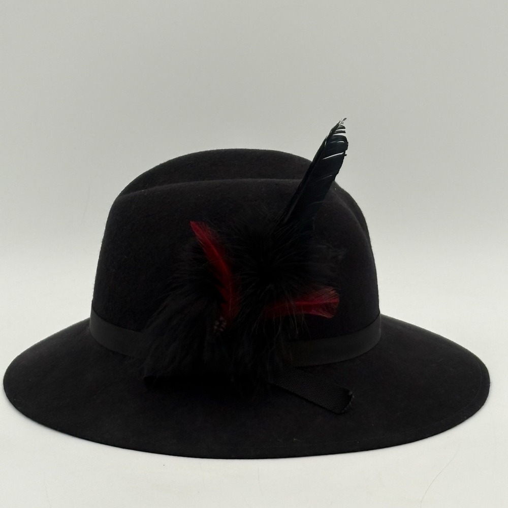 Vintage Doeskin 100% Wool Hat w/ Feather Trim‎ by Geo W. Bollman USA Black - Picture 1 of 10